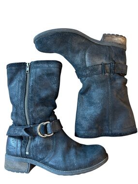 UGG Silva Moto Boot Leather Nubuck Harness Zip Slouchy Snakeskin Mid Calf sz 9.5